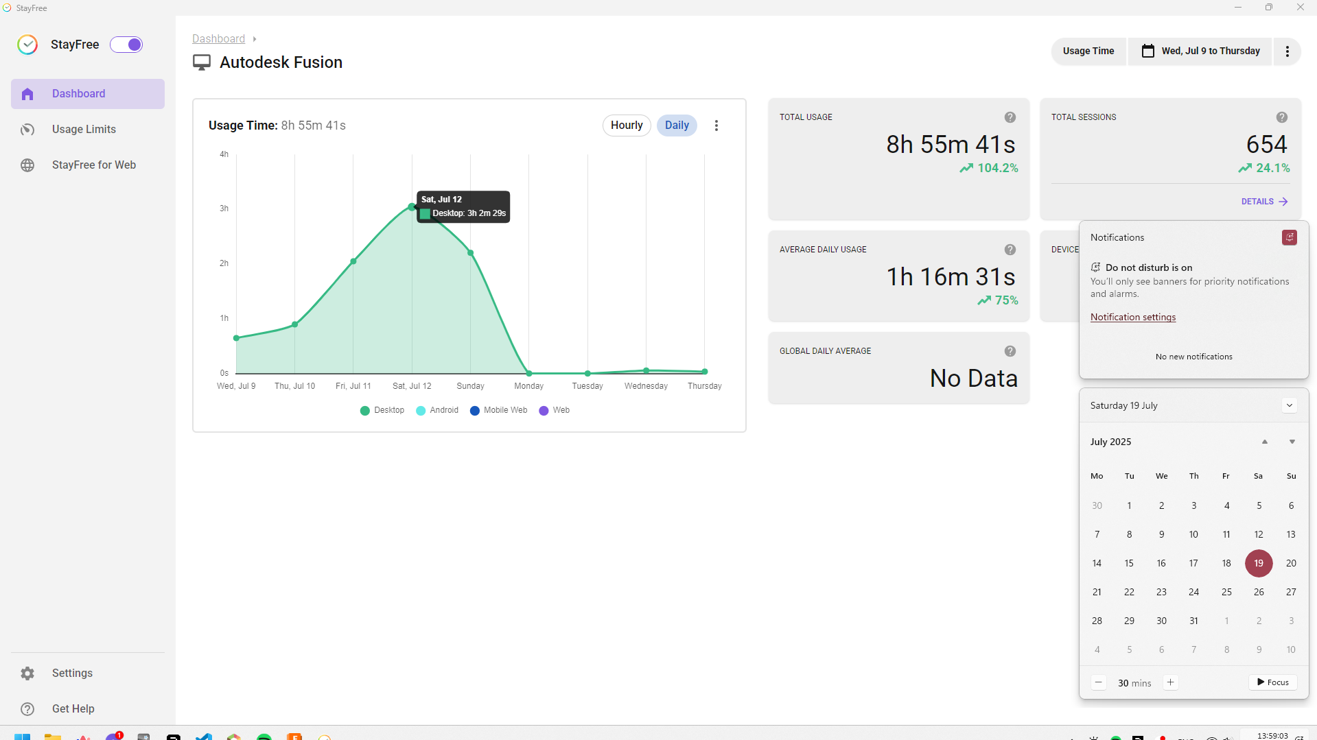 fusion 360 time tracked since last journal in the stayfree app