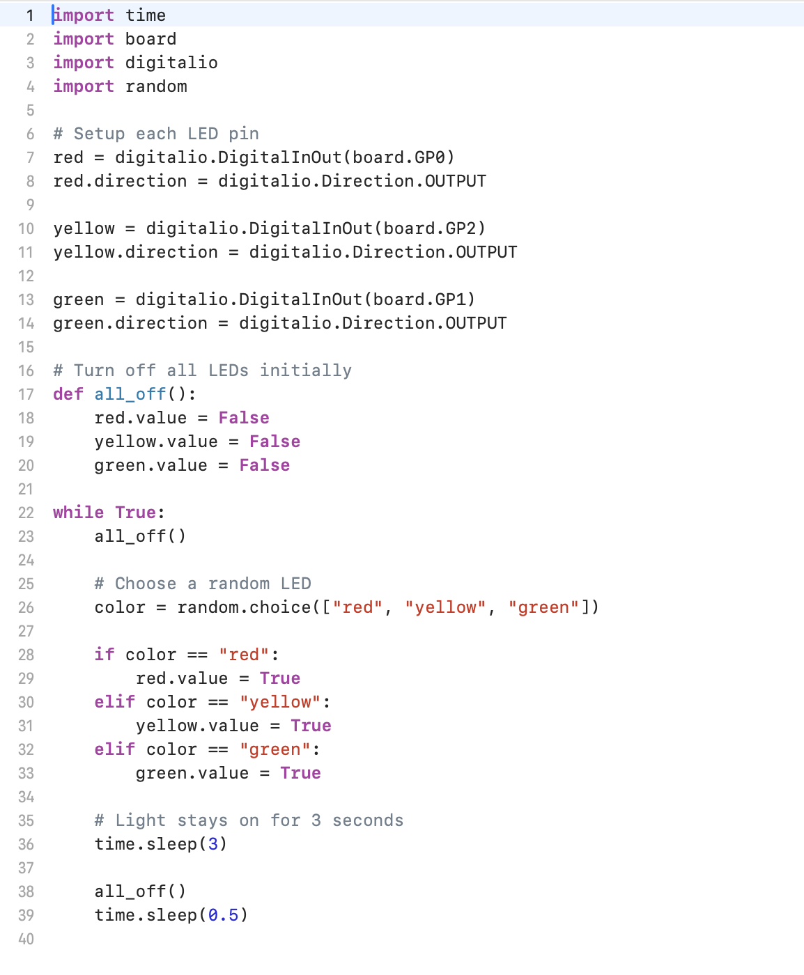 Traffic light code